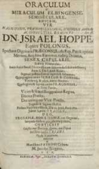 Oraculum & miraculum elbingense [...] Dn. Israel Hoppe ...
