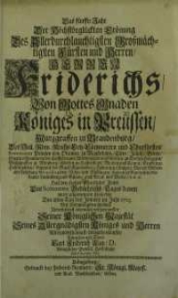 Das fünffte Jahr der höchstbeglückten Crönung [...] Herren Friedrichs von Gottes Gnaden ...