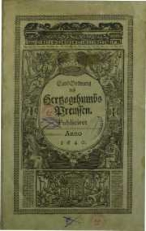 Land-Ordnung deß Herzogthumbs Preussen