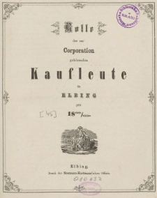 Rolle der Kaufmannschaft von Elbing pro 1868/69