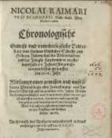 Chronologische, gewisse und unwiderlegliche Beweisung, auß heiliger göttlicher Schrifft und heiligen Vättern ...