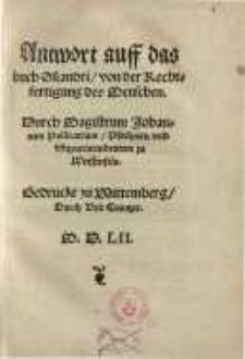 Antwort auff das Buch Osiandri von der Rechtfertigung des Menschen