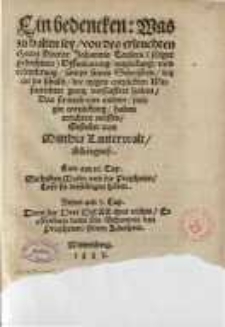 Ein bedencken : Was zu halten sey von des erleuchten Herrn Doctor Johannis Taulers (seliger gedechtnis) Offenbarung ...