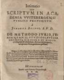 Intimatio seu scriptum in Academia Witebergensi publice propositum