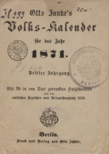 Otto Janke’s Volks-Kalender für das Jahr 1871