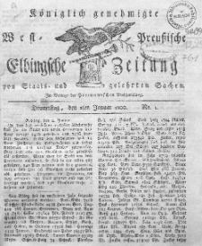 Elbingsche Zeitung, No. 1 Donnerstag, 2 Januar 1800