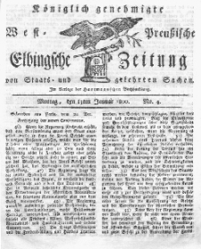 Elbingsche Zeitung, No. 4 Montag, 13 Januar 1800