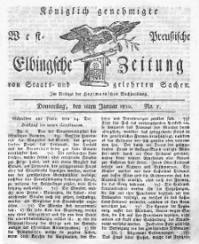 Elbingsche Zeitung, No. 5 Donnerstag, 16 Januar 1800