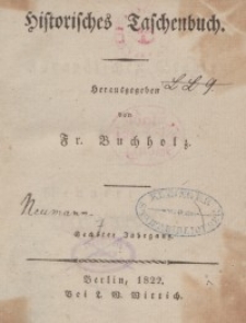 Historisches Taschenbuch für das Jahr, 1822, T. 9.