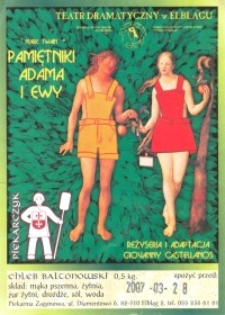 Pamiętniki Adama i Ewy – etykieta zwiastująca spektakl teatralny