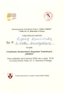 I Festiwal Amatorskich Zespołów Teatralnych „DESKA 2009” - zaproszenie