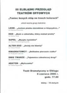 III Elbląski Przegląd Teatrów OFFowych – ulotka zwiastująca spektakle
