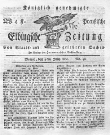 Elbingsche Zeitung, No. 46 Montag, 9 Juni 1800