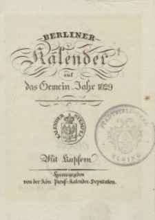 Berliner Kalender, 1829