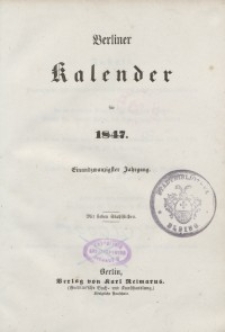Berliner Kalender, 1847