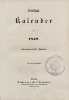 Berliner Kalender, 1848