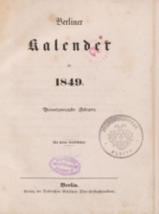 Berliner Kalender, 1849
