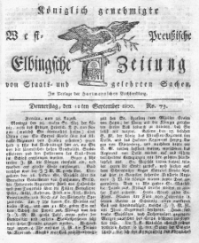 Elbingsche Zeitung, No. 73 Donnerstag, 11 September 1800