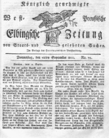 Elbingsche Zeitung, No. 75 Donnerstag, 18 September 1800