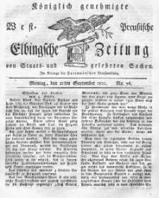 Elbingsche Zeitung, No. 76 Montag, 22 September 1800