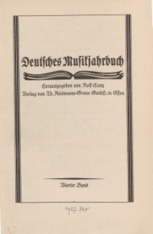 Deutsches Musik Jahrbuch, 1926, T. 4.