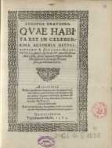 Synopsis orationis: quae habita est in celebrerrima academia Heydelbergensi a Iohanne Iacobo Grynaeo...