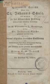 Bericht über die St. Johannis-Schule, 1829