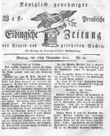 Elbingsche Zeitung, No. 92 Montag, 17 November 1800