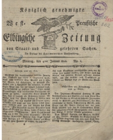 Elbingsche Zeitung, No. 1 Montag, 4 Januar 1802