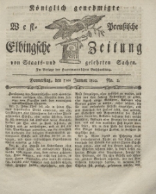 Elbingsche Zeitung, No. 2 Donnerstag, 7 Januar 1802