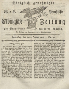 Elbingsche Zeitung, No. 4 Donnerstag, 14 Januar 1802