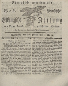 Elbingsche Zeitung, No. 12 Donnerstag, 11 Februar 1802