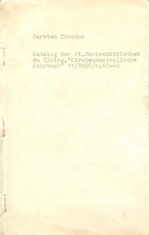 Katalog der St. Marienbibliothek in Elbing, Kirchenmusikalisches Jahrbuch XI, 1896