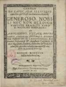 Carmen de lapsu Adae illiusque cum Deo per Christi mortem reconciliatione. Generoso, nobili nec non heroica virtute praedito viro D. Nicolao Siedlecki...