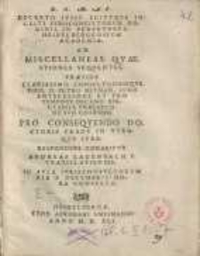 Miscellaneae quaestiones sequentes [...] Andreas Ladenbach...