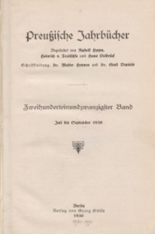 Preußische Jahrbücher, 1930, Bd 221/222.