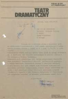 Teatr Dramatyczny w Elblągu – pismo do Dyrekcji WKiS UW w Elblągu (finanse)