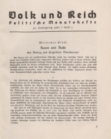 Volk und Reich. Politische Monatshefte für das junge Deutschland, 1937, Bd. 1.