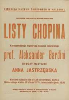 Listy Chopina – afisz zwiastujący wieczór muzyczny