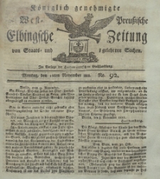 Elbingsche Zeitung, No. 92 Montag, 18 November 1811