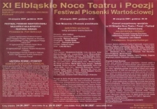 XI Elbląskie Noce Teatru i Poezji - Festiwal Piosenki Wartościowej - program teatralny