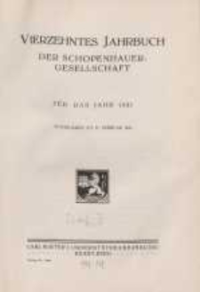 Vierzehntes Jahrbuch der Schopenhauer-Gesellschaft für das Jahr 1927