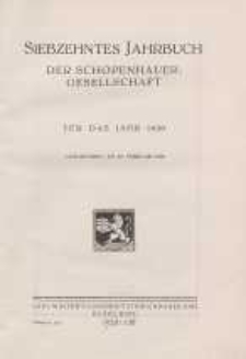 Siebzehntes Jahrbuch der Schopenhauer-Gesellscht für das Jahr 1930