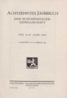 Achtzehntes Jahrbuch der Schopenhauer Gesellschaft für das Jahr 1931