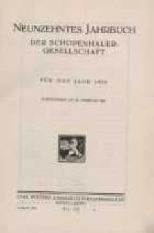 Neunzehntes Jahrbuch der Schopenhauer Gesellschaft für das Jahr 1932