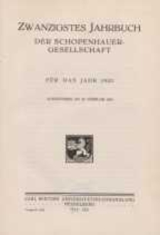 Zwanzigstes Jahrbuch der Schopenhauer-Gesellschaft für das Jahr 12932