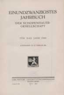 Einundzwanzigstes Jahrbuch der Schopenhauer-Gesellschaft für das Jahr 1934