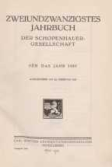 Zweiundzwanzigestes Jahrbuch der Schopenhauer-Gesellschaft für das Jahr 1935