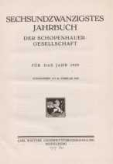 Sechsundzwanzigstes Jahrbuch der Schopenhauer-Gesellschaft für das Jahr 1939