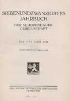 Siebenundzwanzigstes Jahrbuch der Schopenhauer-Gesellschaft für das Jahr 1940